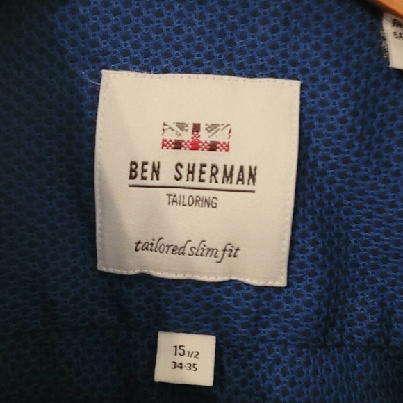 Ben Sherman Tailoring Dress Shirt Skinny Fit Blue Black Navy 15.5 34/35 EUC - Picture 3 of 5
